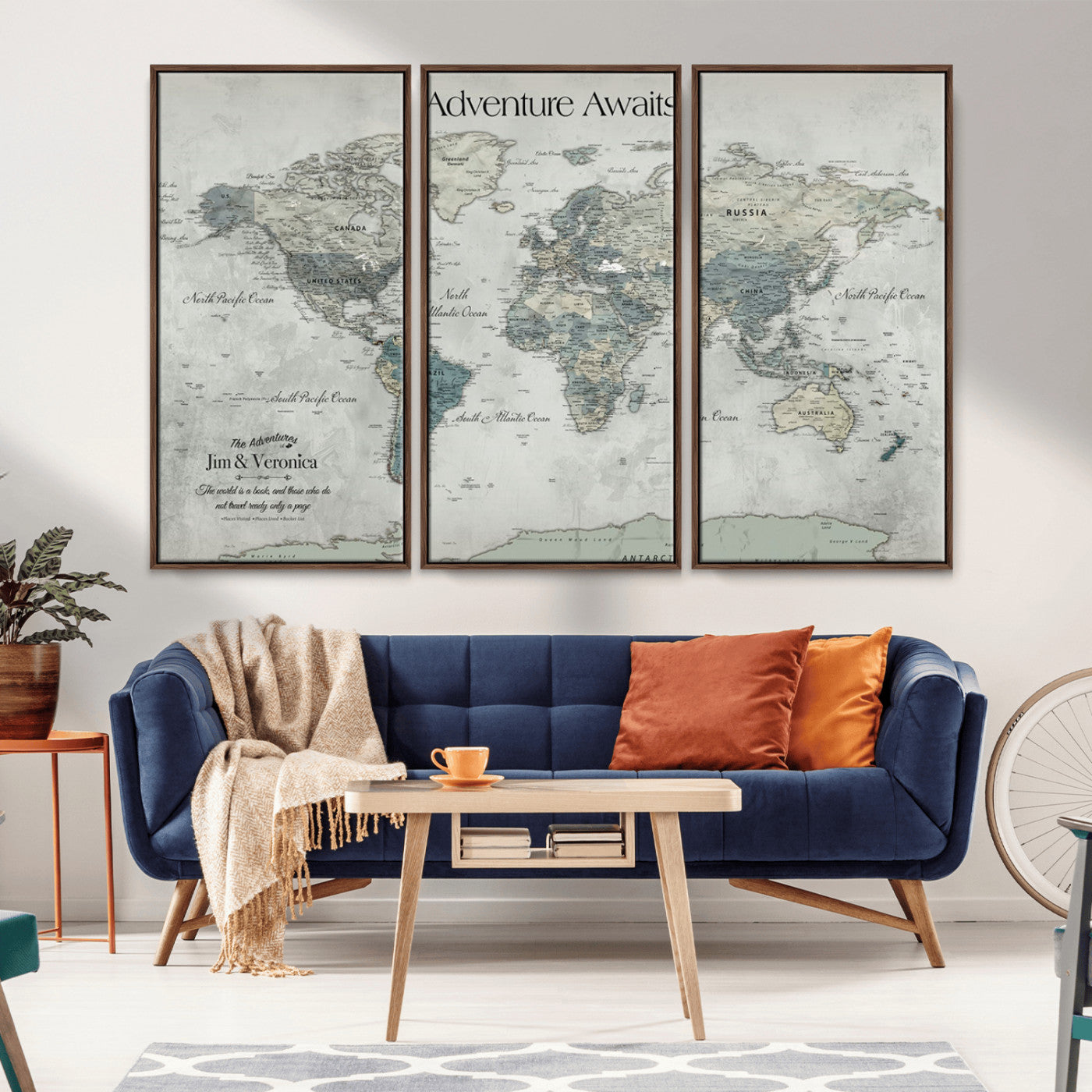 Customize Push Pin World Map Wall Canvas Print – Personalized Travel Tracker with Pins – Framed Custom Quotie Canvas for Home Office Decor
