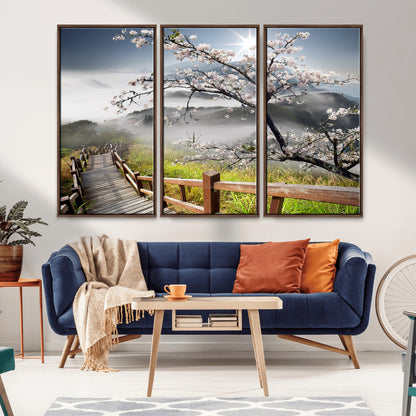 Sakura Cherry Blossom Pathway Canvas Wall Art – Tranquil Walk Through Blossoming Nature – Ready to Hang