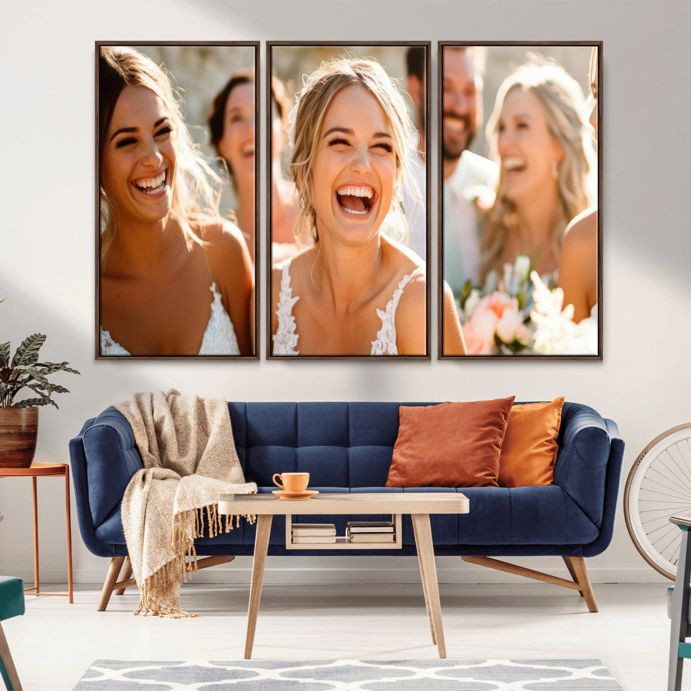 MGV-FC-48X32-3P - Joyful Wedding Wall Art – Laughing Bride and Bridesmaids Canvas Print, Romantic Celebration Photography Decor for Bedroom, Living Room, or Wedding Gift