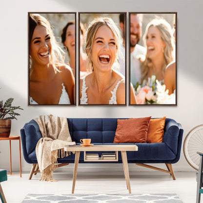 MGV-FC-48X32-3P - Joyful Wedding Wall Art – Laughing Bride and Bridesmaids Canvas Print, Romantic Celebration Photography Decor for Bedroom, Living Room, or Wedding Gift