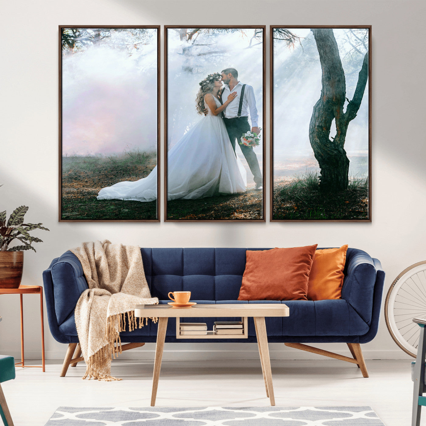 MGV-FC-48X32-3P - Forest Wedding Wall Art – Romantic Bride and Groom Canvas Print, Enchanted Woodland Photography Decor for Bedroom, Living Room, or Wedding Gift