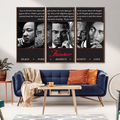 Monochrome canvas of iconic Black leaders with a powerful quote, perfect for modern spaces with a cultural or motivational theme.