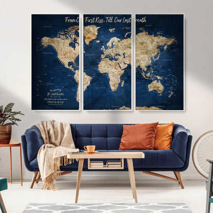 56122A-MGV-CV-36X24-Push Pin World Map Canvas Print – Framed Wall Art for Couples to Track Their Travels – Anniversary Gift or Home Adventure Decor - H2-Orj