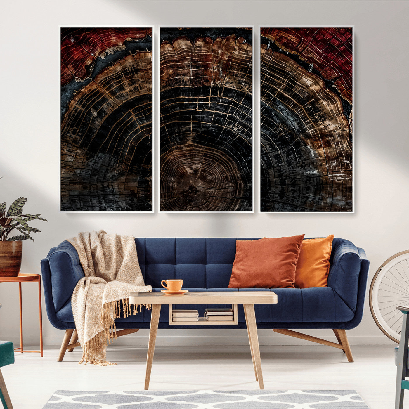 Dark Wood Wall Art Print - Petrified Tree Canvas Print, featuring an intricate tree ring pattern with deep earthy tones and organic textures, perfect for rustic and nature-inspired decor.