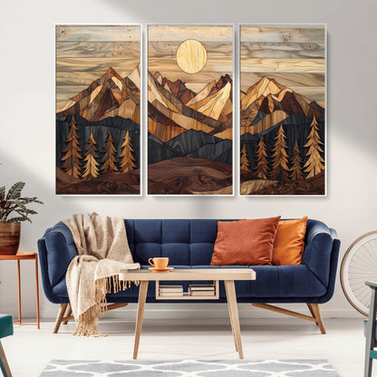 Mountain Landscape Wall Art Print - Sunset Hills Canvas Print, featuring an abstract nature scene with earthy tones and misty peaks, perfect for boho and modern decor.