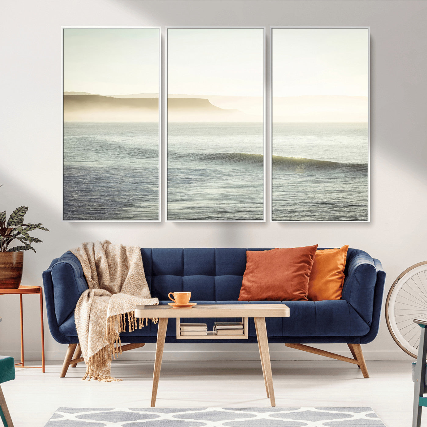 Canvas of a misty ocean scene with coastal cliffs and soft neutral tones, ideal for Scandinavian coastal or minimalist nature-inspired home decor.