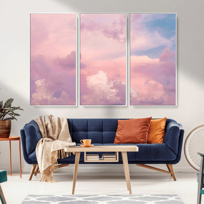 Soft pastel-colored clouds in shades of pink, purple, and blue, creating a dreamy and serene sky perfect for a calming decor touch.