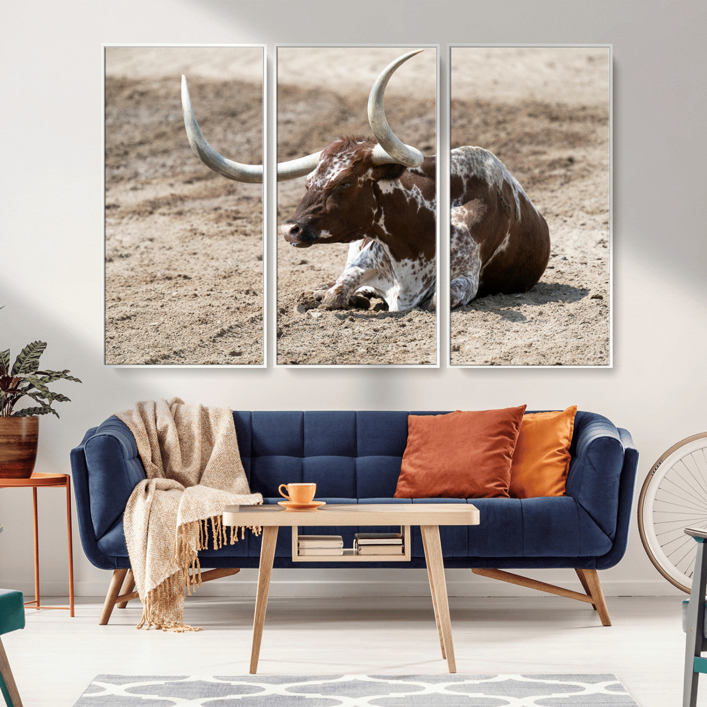 Texas Longhorn Wall Art Canvas Print, Framed Country Living Art Picture Print, Farmhouse Aesthetic Perfect Western Rustic Decor Artwork