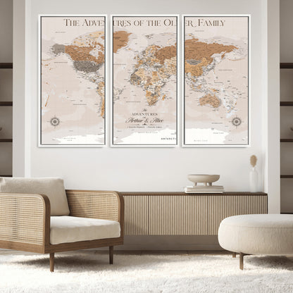 43101120-MGV-FC-60X40-3P_White-World Travel Map with Pins – Push Pin Maps of Where I've Been, Framed Wall Map for Travel Memories, Old Style Decorative World Map - H10