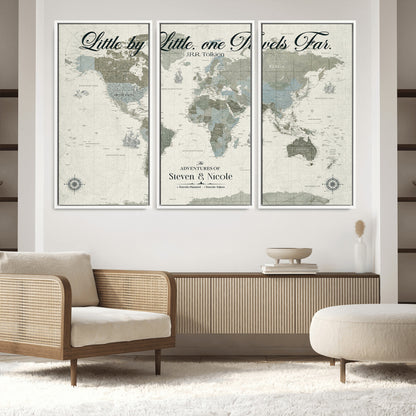 72081300-MGV-CV-36X24-Custom Push Pin World Map Wall Canvas Print – Personalized Travel Tracker with Pins – Framed Large Multi-Size Canvas for Home Office Decor