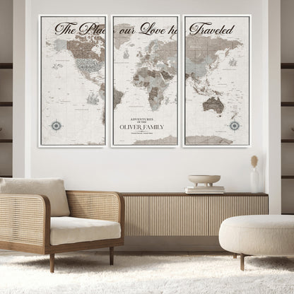 88245481-MGV-CV-36X24-Custom Push Pin World Map Wall Canvas Print – Personalized Travel Tracker with Pins – Framed Large Multi-Size Canvas for Home Office Decor