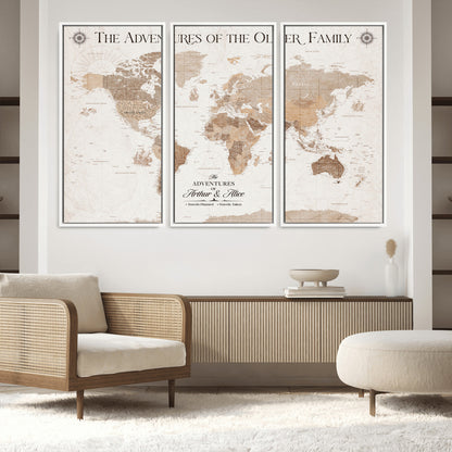58395047-MGV-CV-36X24-Custom Push Pin World Map Wall Canvas Print – Personalized Travel Tracker with Pins – Framed Large Multi-Size Canvas for Home Office Decor