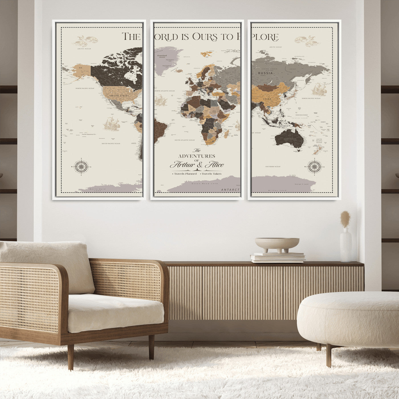 80998319-MGV-FC-48X32-3P_White-Personalize World Map Push Pin Wall Canvas Print – Personalized Travel Tracker with Pins – Framed Large Multi-Size Canvas for Home Office Decor