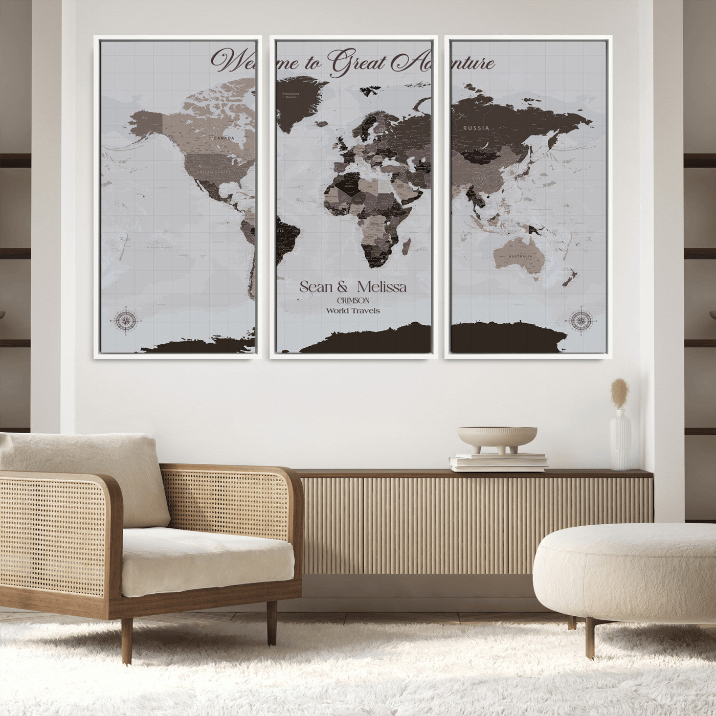 43749658-MGV-FC-48X32-3P_White-Custom Push Pin World Map Wall Canvas Print