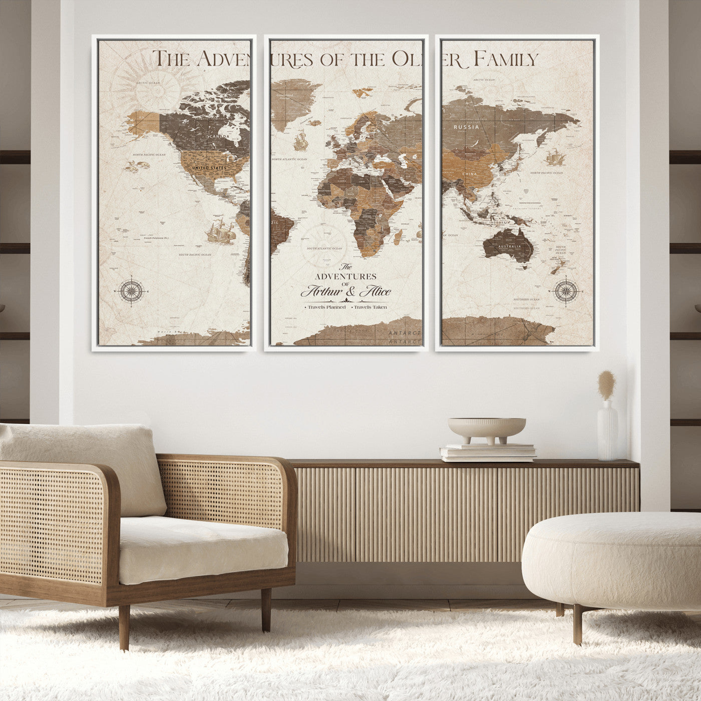 84483613-MGV-FC-48X32-3P_White-Custom Push Pin World Map Wall Canvas Print – Personalized Travel Tracker with Pins – Framed Large Multi-Size Canvas for Home Office Decor