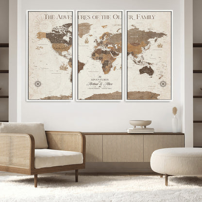 84483613-MGV-FC-48X32-3P_White-Custom Push Pin World Map Wall Canvas Print – Personalized Travel Tracker with Pins – Framed Large Multi-Size Canvas for Home Office Decor