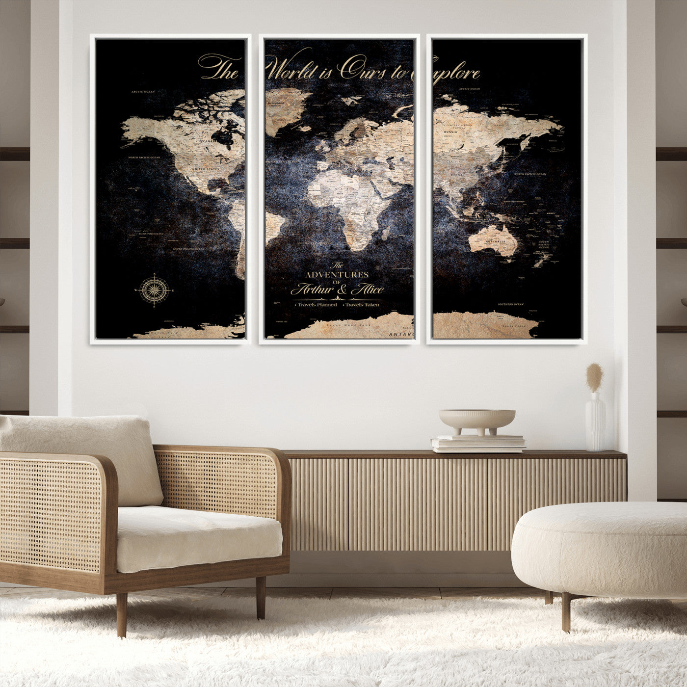 '-Customize Push Pin World Map Wall Canvas Print, Personalized Travel Tracker with Pins, Framed Large Canvas for Home Office Decor - H37