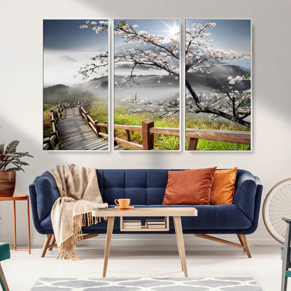 Sakura Cherry Blossom Pathway Canvas Wall Art – Tranquil Walk Through Blossoming Nature – Ready to Hang