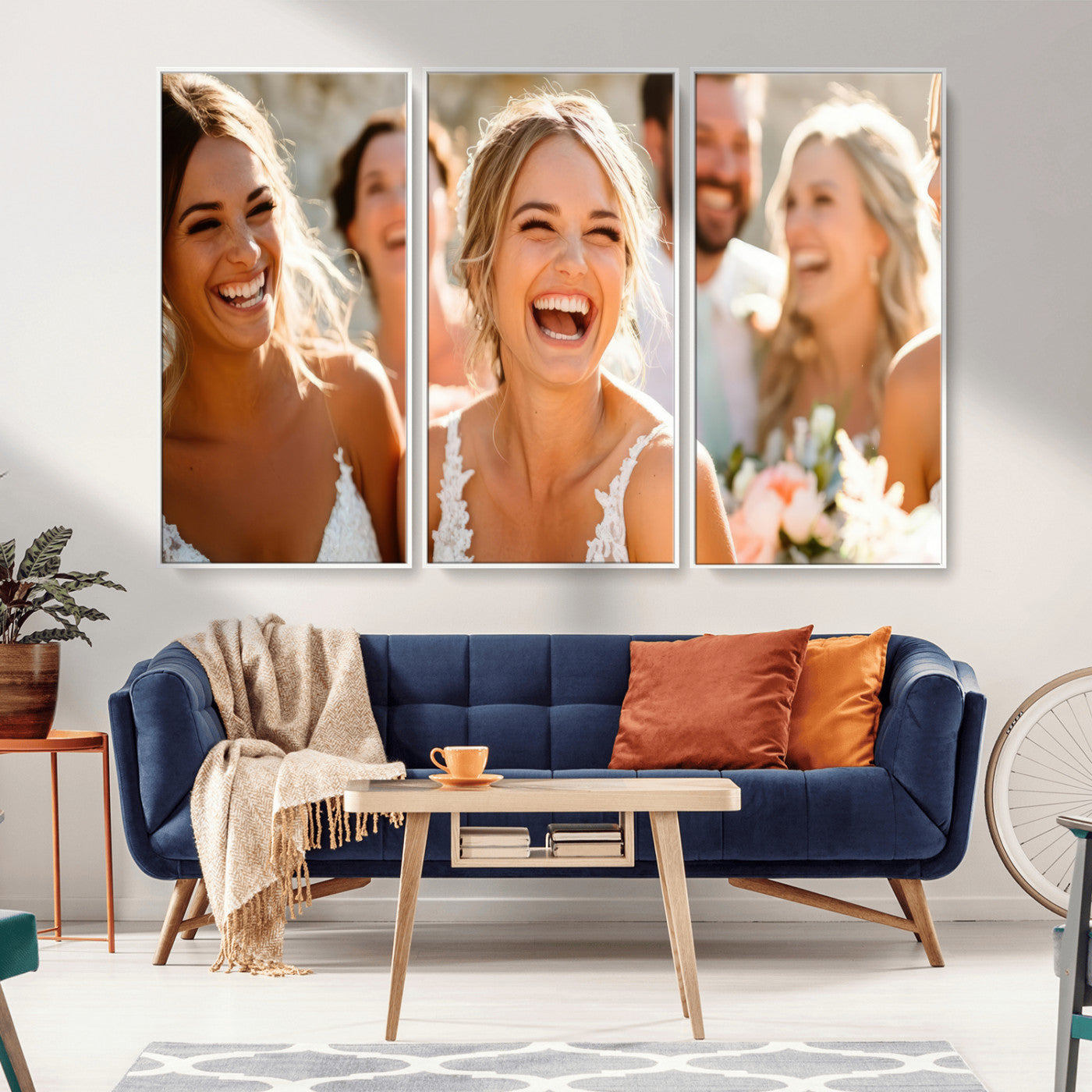 MGV-FC-48X32-3P - Joyful Wedding Wall Art – Laughing Bride and Bridesmaids Canvas Print, Romantic Celebration Photography Decor for Bedroom, Living Room, or Wedding Gift