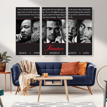 Monochrome canvas of iconic Black leaders with a powerful quote, perfect for modern spaces with a cultural or motivational theme.