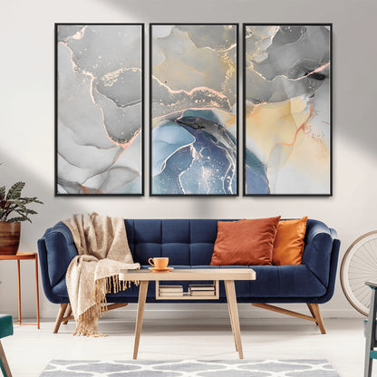 63211-MGV-FC-48X32-3P_Black-Abstract Fluid Art Wall Decor – Blue, Gray & Gold Canvas Print, Modern Home and Office Wall Art Decor for Living Room, Bedroom or Workspace