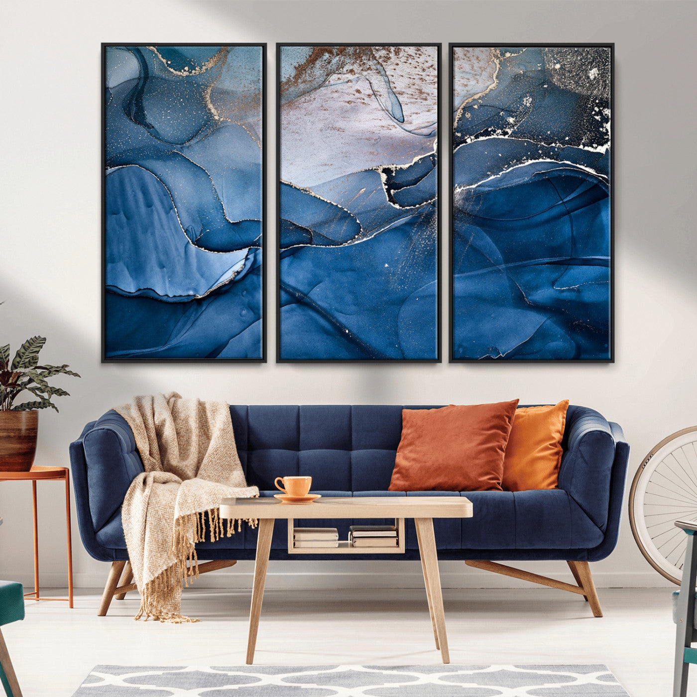 -Abstract Blue Gold Fluid Art Wall Decor – Modern Canvas Print, Elegant Home & Office Wall Art, Stylish Living Room or Bedroom Decoration