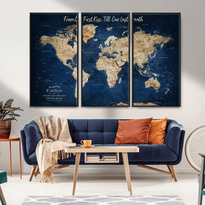 56122A-MGV-FC-48X32-3P_Black-Push Pin World Map Canvas Print – Framed Wall Art for Couples to Track Their Travels – Anniversary Gift or Home Adventure Decor - H2-Orj