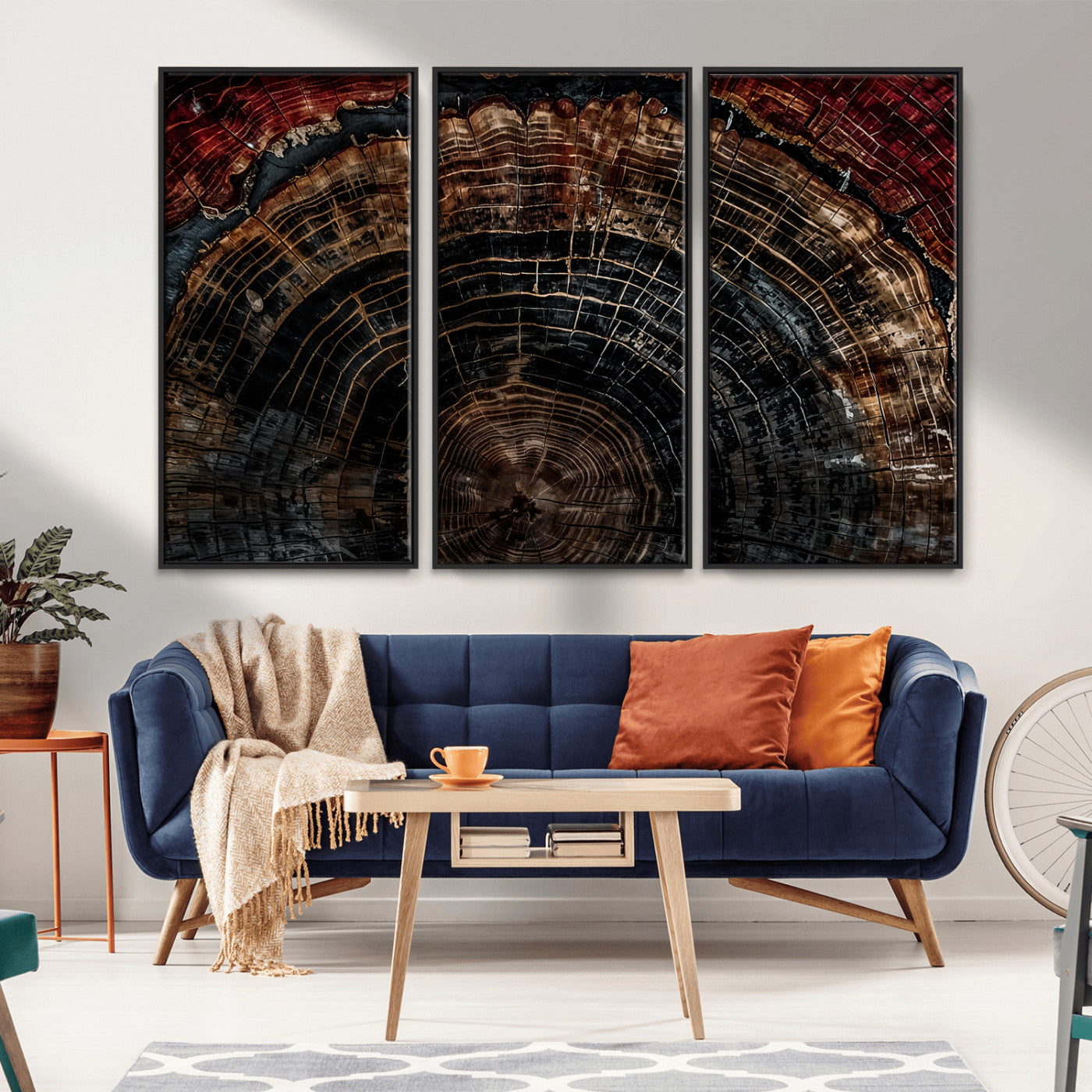 Dark Wood Wall Art Print - Petrified Tree Canvas Print, featuring an intricate tree ring pattern with deep earthy tones and organic textures, perfect for rustic and nature-inspired decor.
