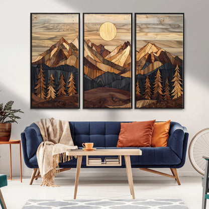 Mountain Landscape Wall Art Print - Sunset Hills Canvas Print, featuring an abstract nature scene with earthy tones and misty peaks, perfect for boho and modern decor.