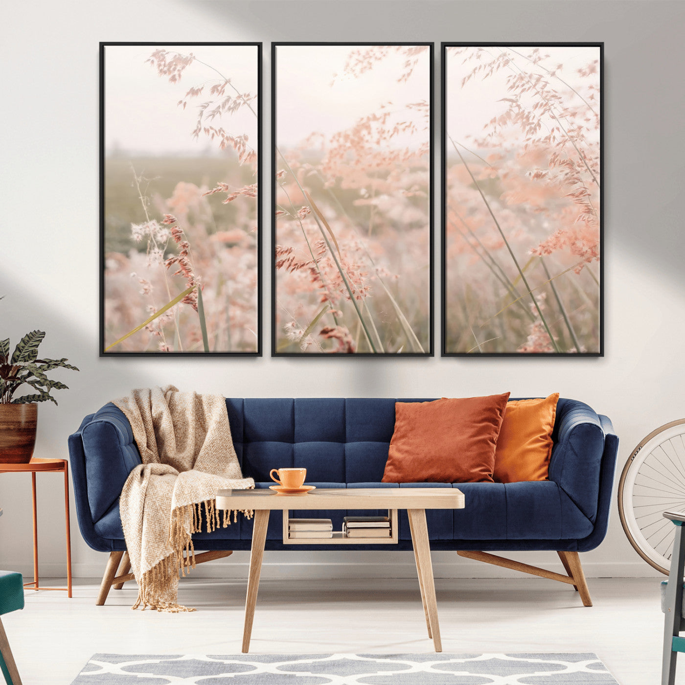 Soft pastel field with wild grasses in warm light, ideal for minimal nature or airy countryside-inspired interior wall decoration.
