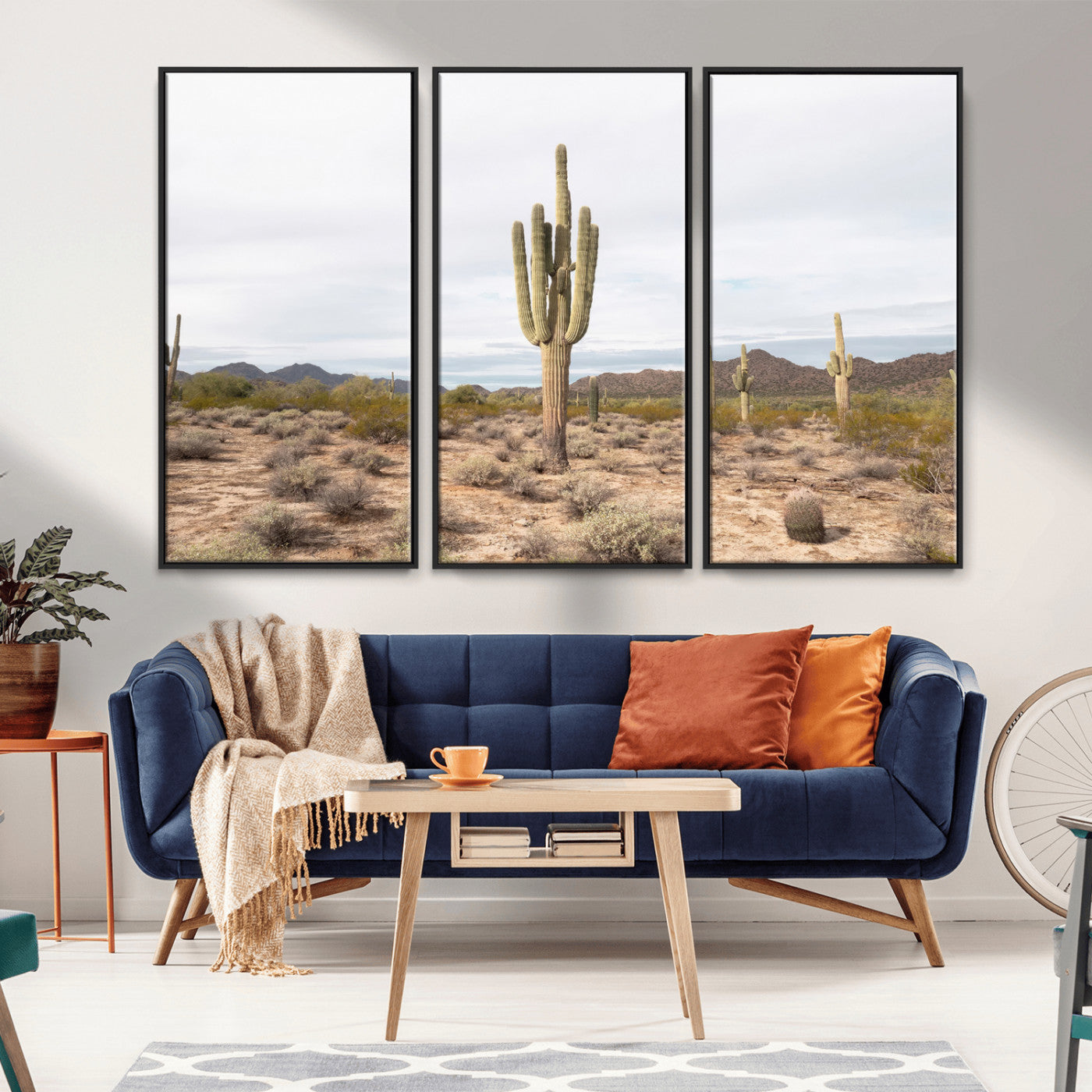 Canvas of a saguaro cactus in an earthy Sonoran desert landscape, ideal for Southwestern Boho or desert minimalism inspired home decor.   2/2
