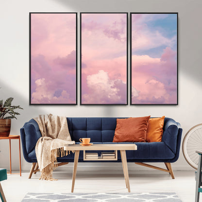 Soft pastel-colored clouds in shades of pink, purple, and blue, creating a dreamy and serene sky perfect for a calming decor touch.