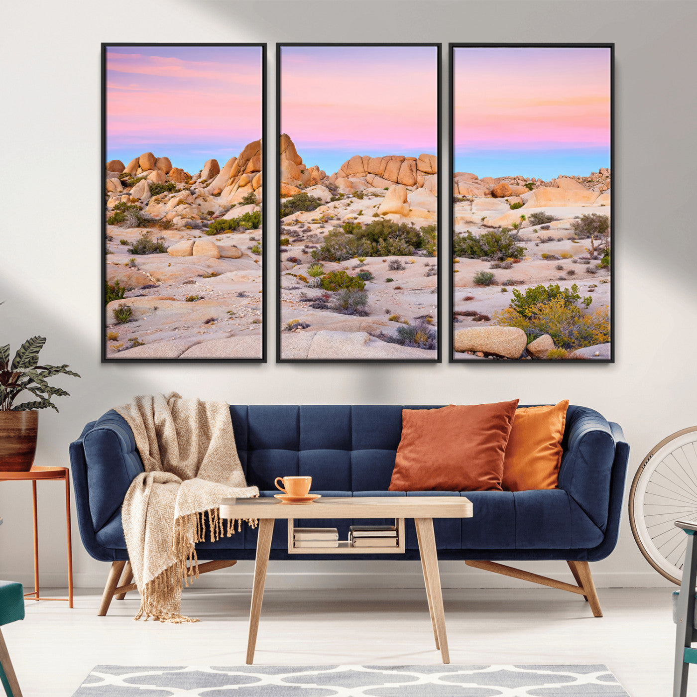 A breathtaking desert landscape featuring rugged rock formations under a vibrant pastel sunset sky, capturing the warmth and serenity of a Southwestern wilderness.