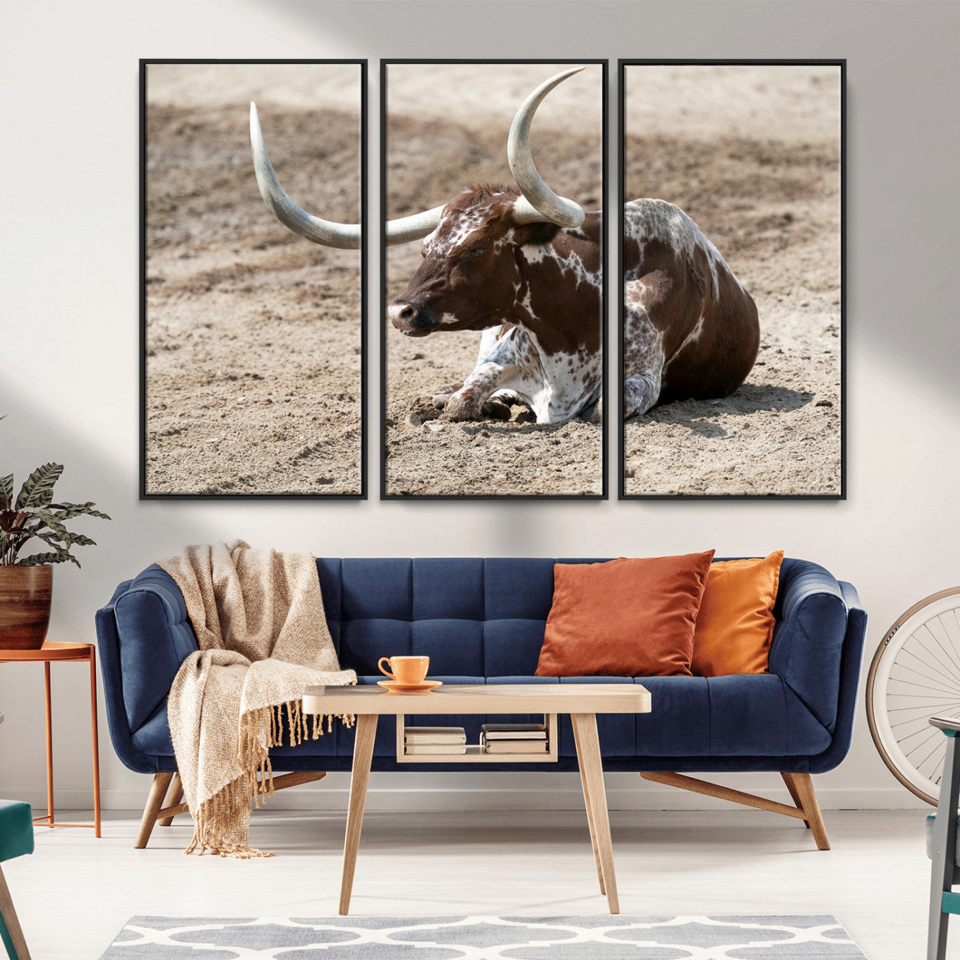 Texas Longhorn Wall Art Canvas Print, Framed Country Living Art Picture Print, Farmhouse Aesthetic Perfect Western Rustic Decor Artwork
