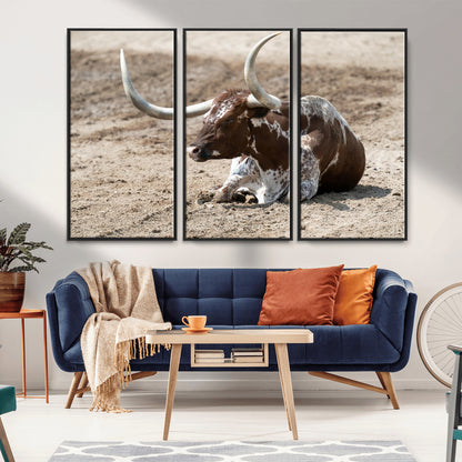 Texas Longhorn Wall Art Canvas Print, Framed Country Living Art Picture Print, Farmhouse Aesthetic Perfect Western Rustic Decor Artwork