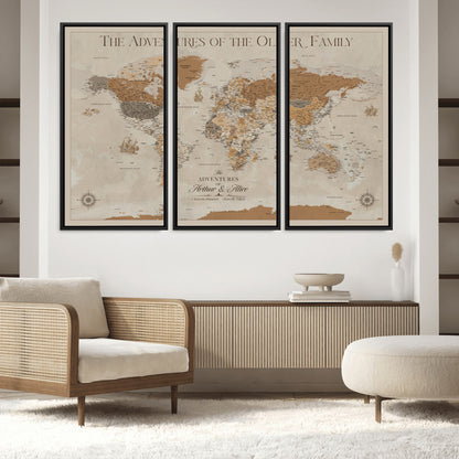 66042608-MGV-FC-48X32-3P_Black-World Travel Map with Pins – Push Pin Maps of Where I've Been, Framed Wall Map for Travel Memories, Old Style Decorative World Map - H11