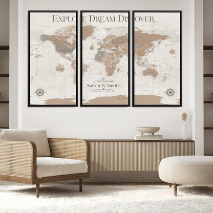 95738134-MGV-CV-36X24-Custom Push Pin World Map Wall Canvas Print – Personalized Travel Tracker with Pins – Framed Large Multi-Size Canvas for Home Office Decor - H13