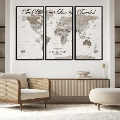 88245481-MGV-CV-36X24-Custom Push Pin World Map Wall Canvas Print – Personalized Travel Tracker with Pins – Framed Large Multi-Size Canvas for Home Office Decor
