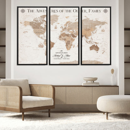 58395047-MGV-CV-36X24-Custom Push Pin World Map Wall Canvas Print – Personalized Travel Tracker with Pins – Framed Large Multi-Size Canvas for Home Office Decor