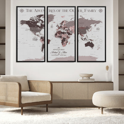 43789856-MGV-FC-48X32-3P_Black-Custom Push Pin World Map Wall Canvas Print – Personalized Travel Tracker with Pins – Framed Large Multi-Size Canvas for Home Office Decor - H27