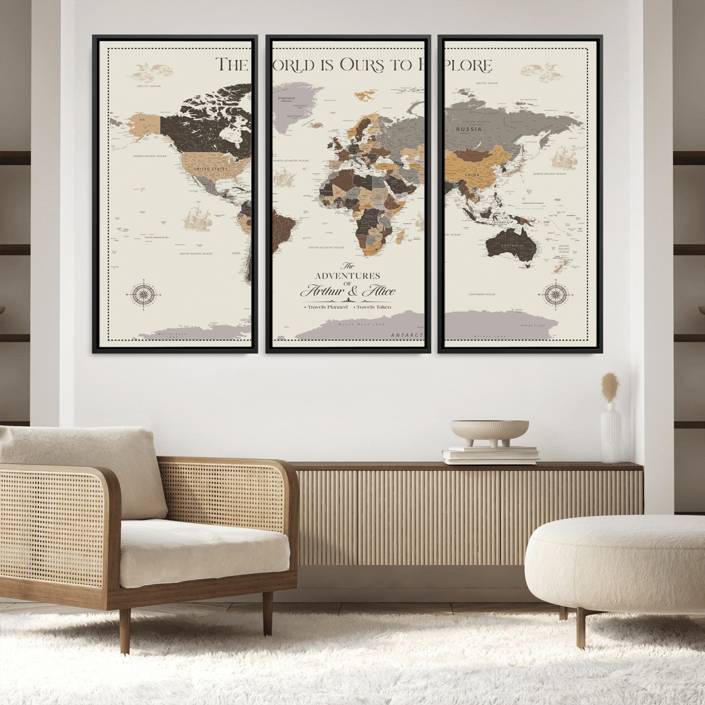 80998319-MGV-FC-48X32-3P_Black-Personalize World Map Push Pin Wall Canvas Print – Personalized Travel Tracker with Pins – Framed Large Multi-Size Canvas for Home Office Decor