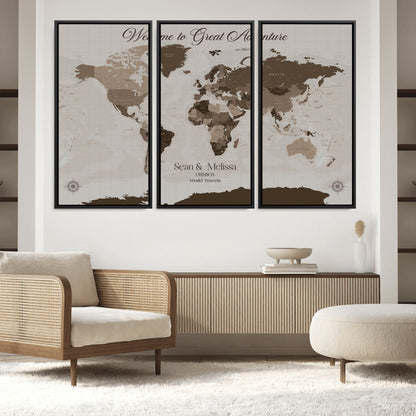49871705-MGV-FC-48X32-3P_Black-Push Pin Customize World Map Wall Canvas Print – Personalized Travel Tracker with Pins – Custom Wall Art Canvas for Home Office Decor
