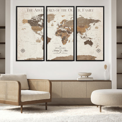 84483613-MGV-FC-48X32-3P_Black-Custom Push Pin World Map Wall Canvas Print – Personalized Travel Tracker with Pins – Framed Large Multi-Size Canvas for Home Office Decor