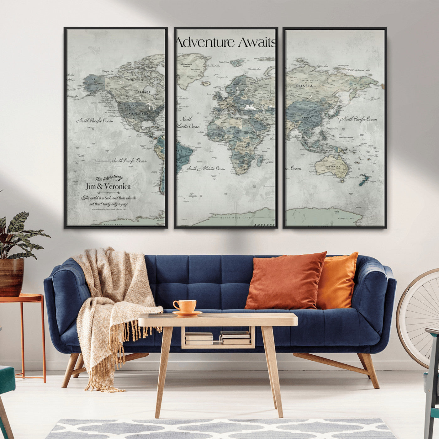 Customize Push Pin World Map Wall Canvas Print – Personalized Travel Tracker with Pins – Framed Custom Quotie Canvas for Home Office Decor