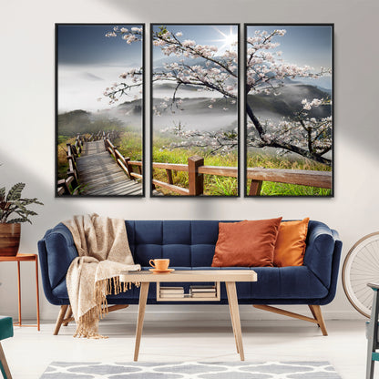 Sakura Cherry Blossom Pathway Canvas Wall Art – Tranquil Walk Through Blossoming Nature – Ready to Hang