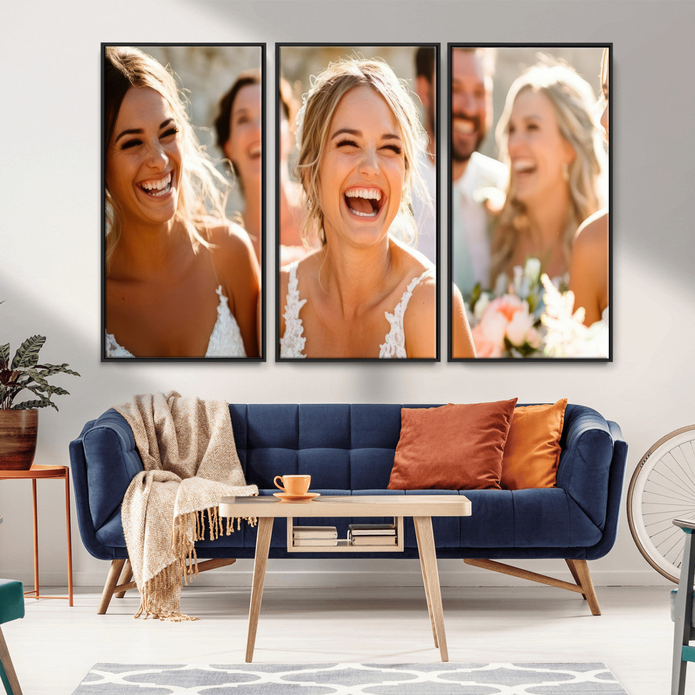 MGV-FC-48X32-3P - Joyful Wedding Wall Art – Laughing Bride and Bridesmaids Canvas Print, Romantic Celebration Photography Decor for Bedroom, Living Room, or Wedding Gift