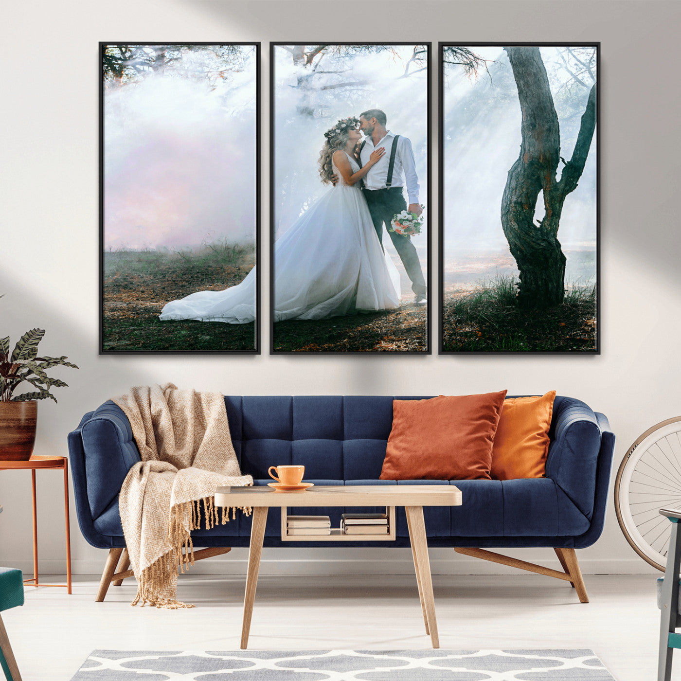 MGV-FC-48X32-3P - Forest Wedding Wall Art – Romantic Bride and Groom Canvas Print, Enchanted Woodland Photography Decor for Bedroom, Living Room, or Wedding Gift