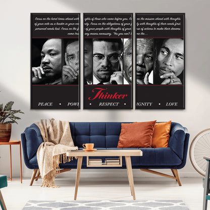 Monochrome canvas of iconic Black leaders with a powerful quote, perfect for modern spaces with a cultural or motivational theme.