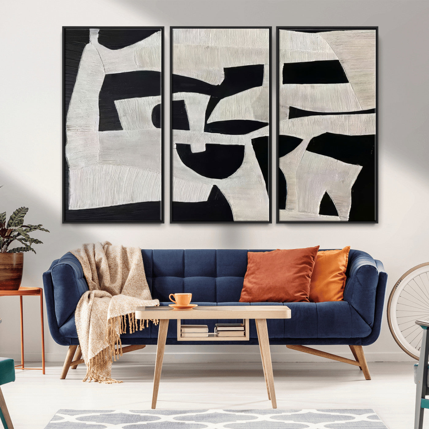 Minimalist black and white canvas featuring bold abstract textures and geometric shapes, ideal for modern neutral decor.