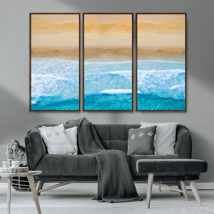 -Aerial Beach Wall Art – Serene Ocean Waves & Sandy Shore Canvas Print, Coastal Home Decor for Living Room, Bedroom or Office